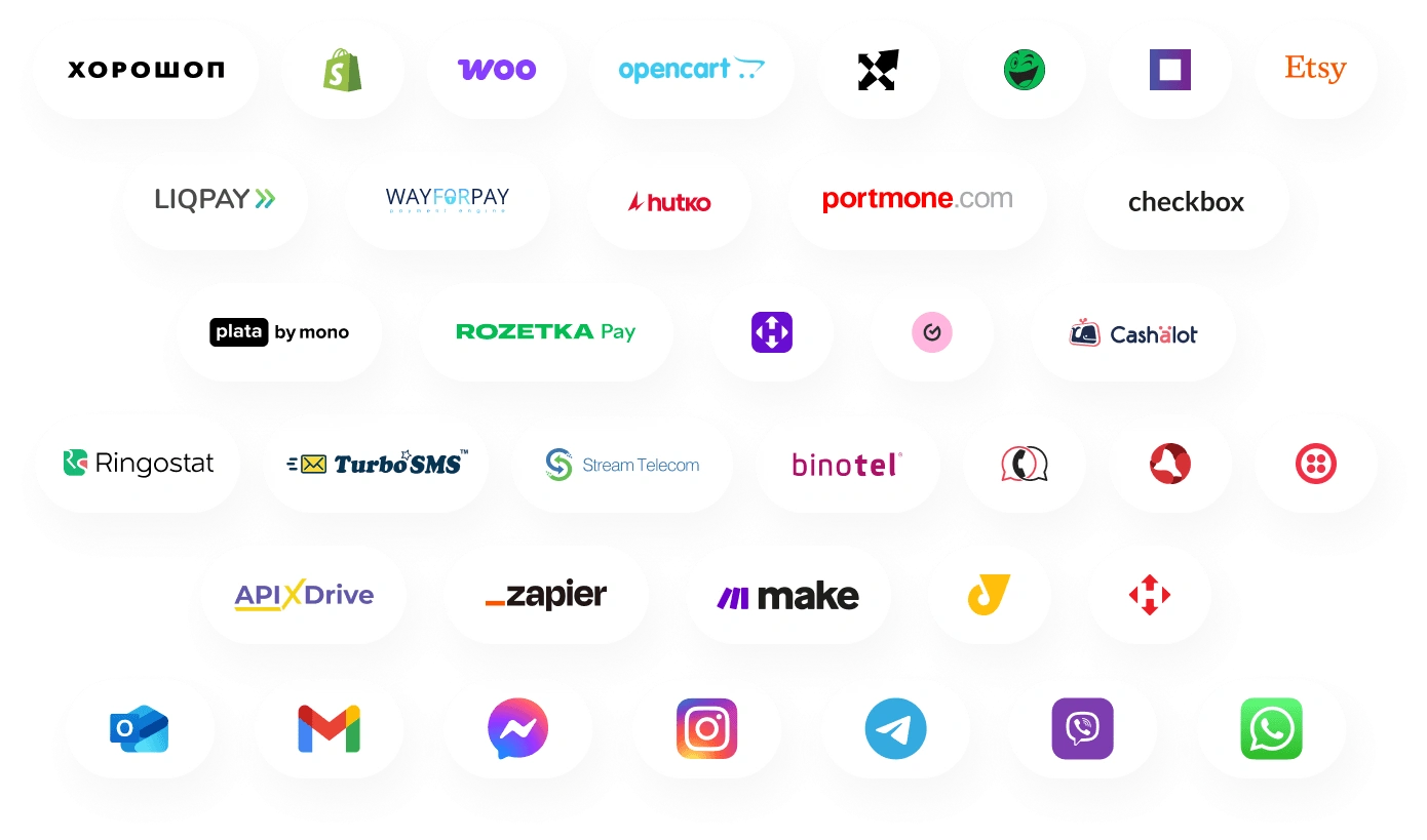 Невелика частина інтеграцій, доступних у RO App